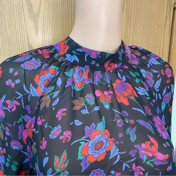 Veronica Beard Cicely Silk Floral Blouse Sheer Balloon Sleeve Size 8 - Picture 5 of 13
